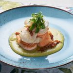 Salmon-noruego-y-vieira-sobre-crema-de-judias-verdes