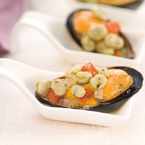 Mejillones marinados con habitas