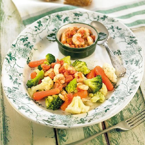 Verduras con camarones