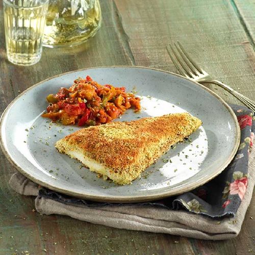 Filets de lluç provençal amb saltat de pebrots