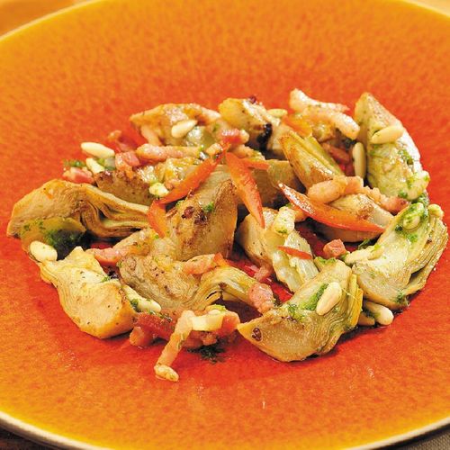 Carxofes saltejades amb vinagreta a la mostassa