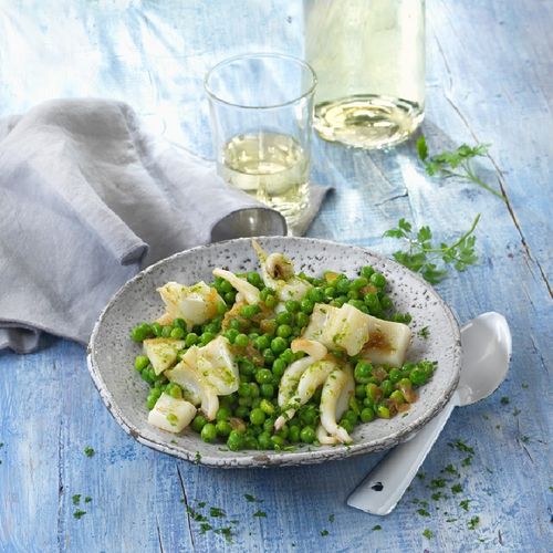 Saltejat de pèsols amb sípia