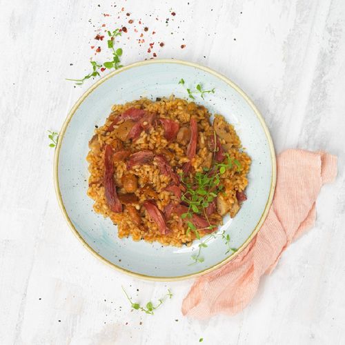 Arroz con confit de pato y setas
