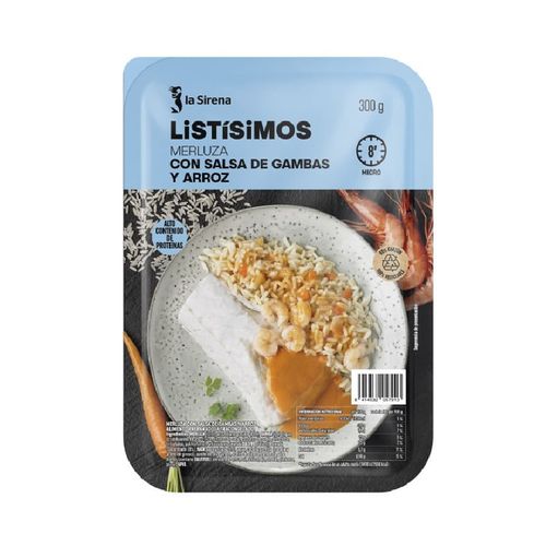Lluç amb salsa de gambes i arròs