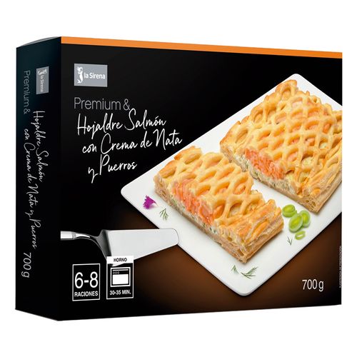 Hojaldre salmón con crema nata y puerros Premium