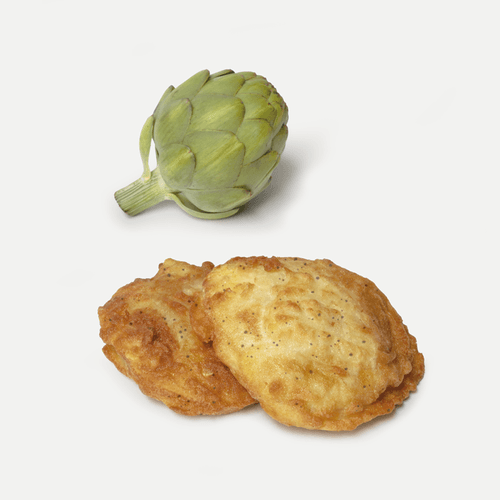 Patata rellena de alcachofa y cebolla