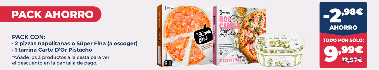 Pack ahorro de pizzas, helado y bebida