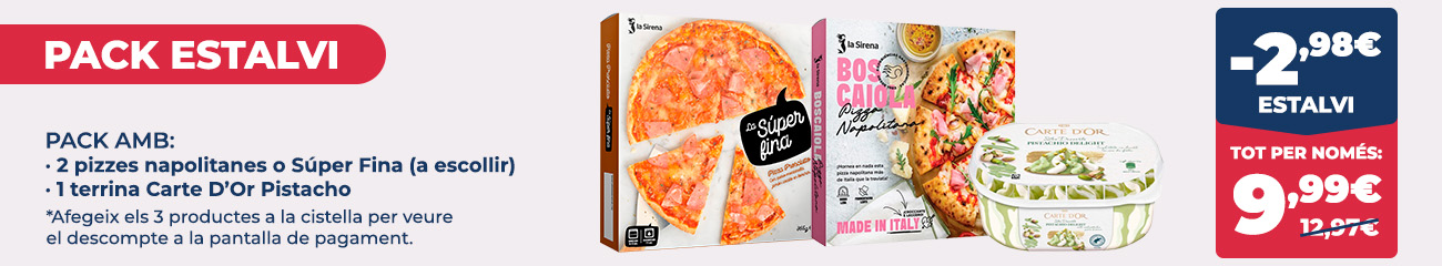 Pack estalvi de pizzes, gelat i beguda