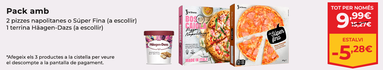 Pack estalvi de pizzes, gelat i beguda
